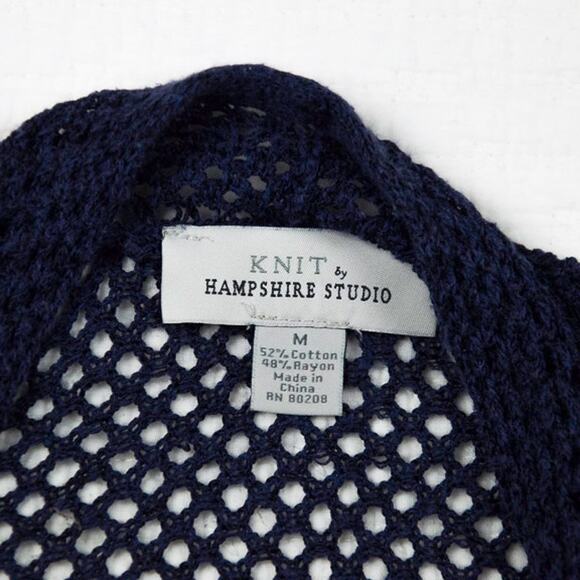 Knit by Hampshire Studio Womens Beach Fisherman Knit Open Front Cardigan Navy| M - Picture 7 of 12